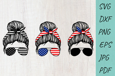 4th of july, Mom life svg, Patriotic Messy Bun SVG, USA Flag SVG Irina Ostapenko 