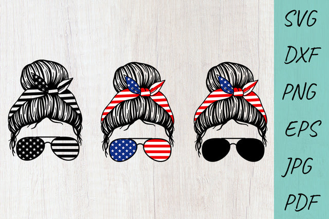 4th of july, Mom life svg, Patriotic Messy Bun SVG, USA Flag SVG Irina Ostapenko 