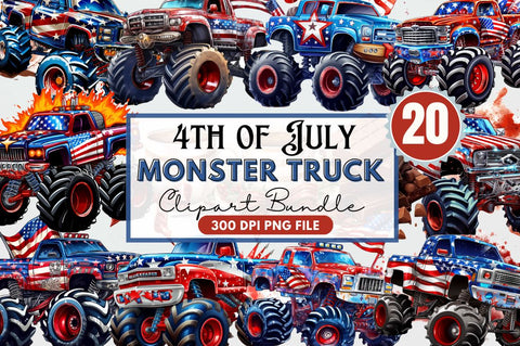 4th of July Monster Truck Clipart Sublimation Regulrcrative 