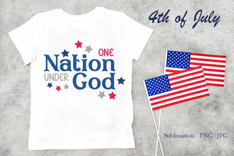 4th of July, One nation under God, patriotic quote, png Sublimation LuckyTurtleArt 