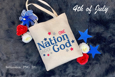 4th of July, One nation under God, patriotic quote, png Sublimation LuckyTurtleArt 