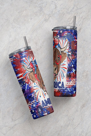4th Of July Patriotic Cow 20oz Skinny Sublimation Tumbler Design, Straight & Tapered, DIGITAL DOWNLOAD, PNG file, American Cow Tumbler Wrap Sublimation CaldwellArt 