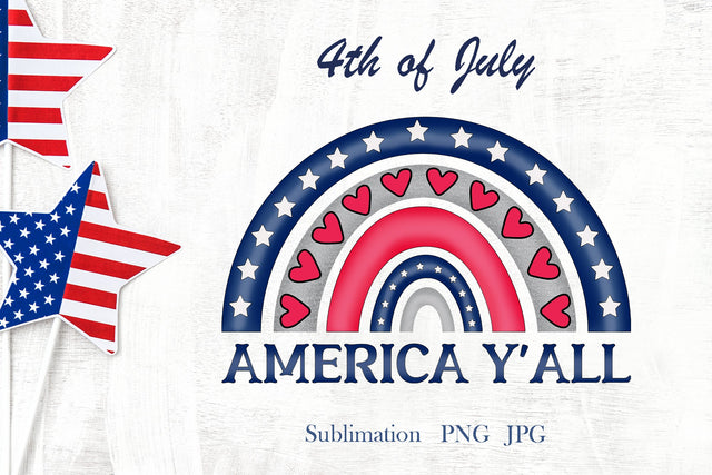 4th of July, Patriotic rainbow, America y'all, sublimation Sublimation LuckyTurtleArt 