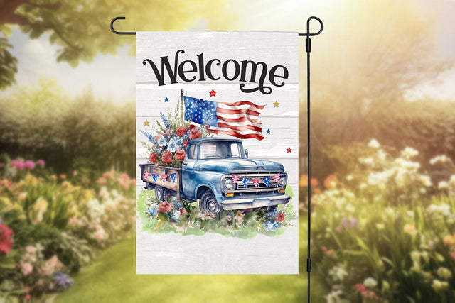 4th of July Patriotic Truck Garden Flag Sublimation Desi Sublimation BijouBay 
