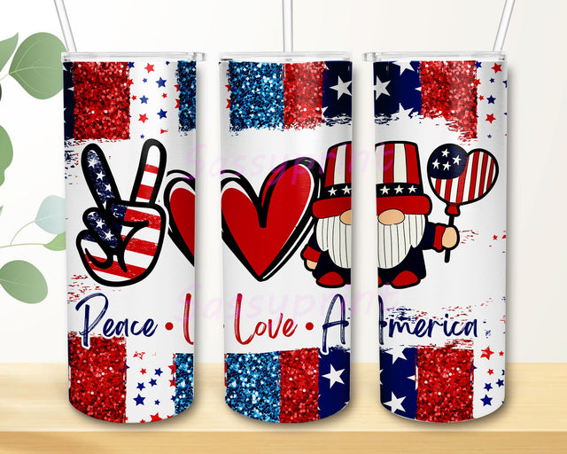 4th of July Peace Love America 20oz Skinny Tumbler Sublimation Designs Tumbler for Straight and Tapered PNG File Digital Download Sublimation sassyprint 