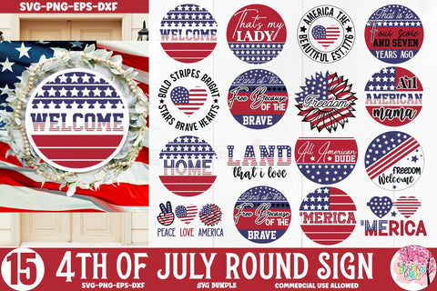 4th of July Round Sign SVG Bundle SVG DESIGNS DARK 