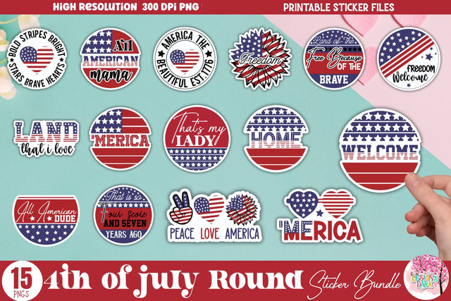 4th of july Round Sticker Bundle Sublimation DESIGNS DARK 