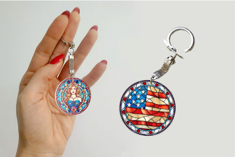 4th Of July Stained Glass Keychain Sublimation Designs Sublimation OrangeBrushStudio 