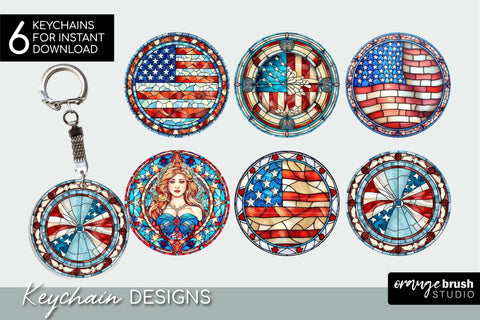 4th Of July Stained Glass Keychain Sublimation Designs Sublimation OrangeBrushStudio 