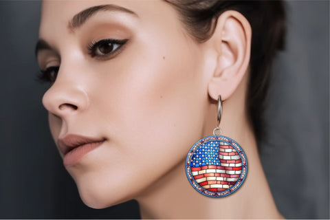 4th Of July Stained Glass Round Earrings Bundle Sublimation OrangeBrushStudio 