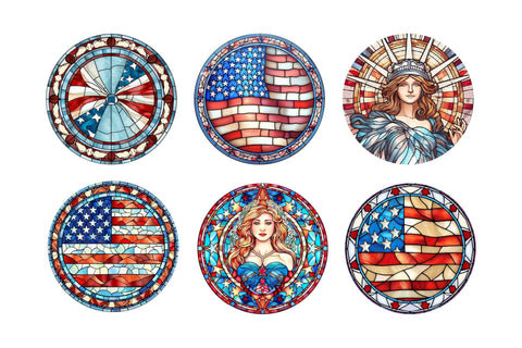4th Of July Stained Glass Round Earrings Bundle Sublimation OrangeBrushStudio 