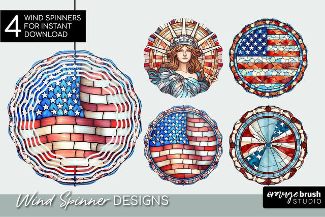 4th Of July Stained Glass Wind Spinner Sublimation Bundle Sublimation OrangeBrushStudio 