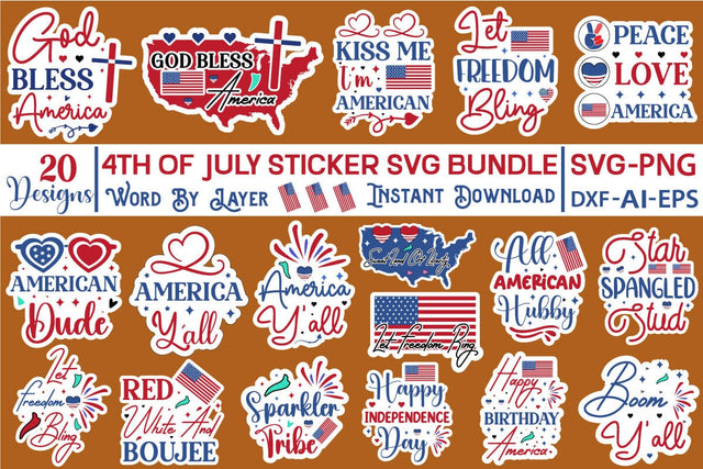 4th Of July Sticker SVG Bundle Sticker SVG SVGs,Quotes and Sayings,Food & Drink,On Sale, Print & Cut SVG DesignPlante 503 