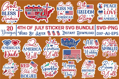 4th Of July Sticker SVG Bundle Sticker SVG SVGs,Quotes and Sayings,Food & Drink,On Sale, Print & Cut SVG DesignPlante 503 