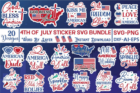 4th Of July Sticker SVG Bundle Sticker SVG SVGs,Quotes and Sayings,Food & Drink,On Sale, Print & Cut SVG DesignPlante 503 