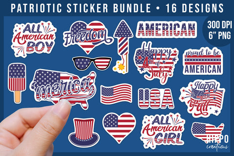 4th of July Stickers | Patriotic Stickers for Independence Day Sublimation Hippo Creations 