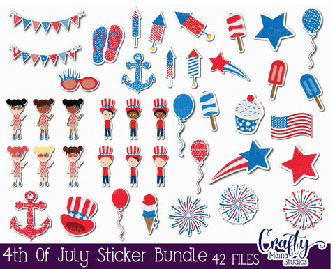 4th Of July Stickers, USA Sticker Bundle, Independence Day SVG Crafty Mama Studios 