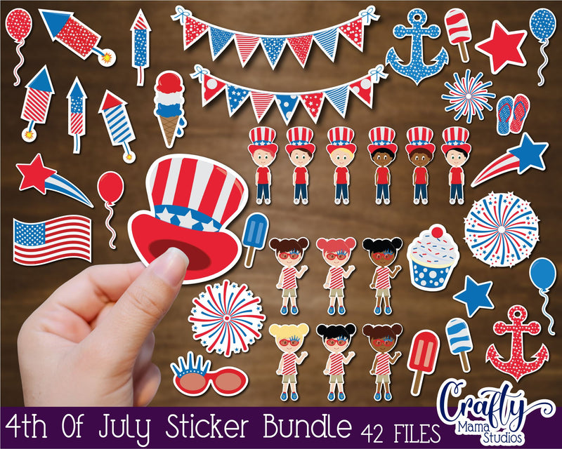 4th Of July Stickers, USA Sticker Bundle, Independence Day SVG Crafty Mama Studios 