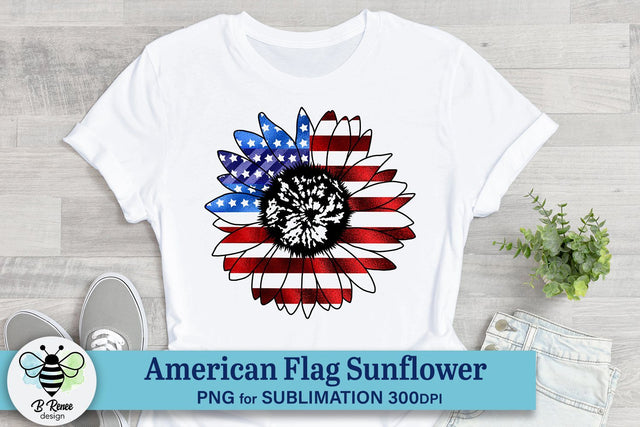 4th of July Sublimation | American Flag Sunflower PNG Sublimation B Renee Design 