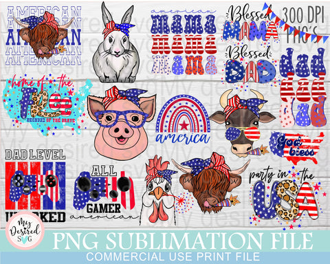 4th of July Sublimation Bundle PNG, Digital Download, American Flag PNG, Fourth Of July Png, 4th Of July Sublimation Design, America Png Sublimation MyDesiredSVG 