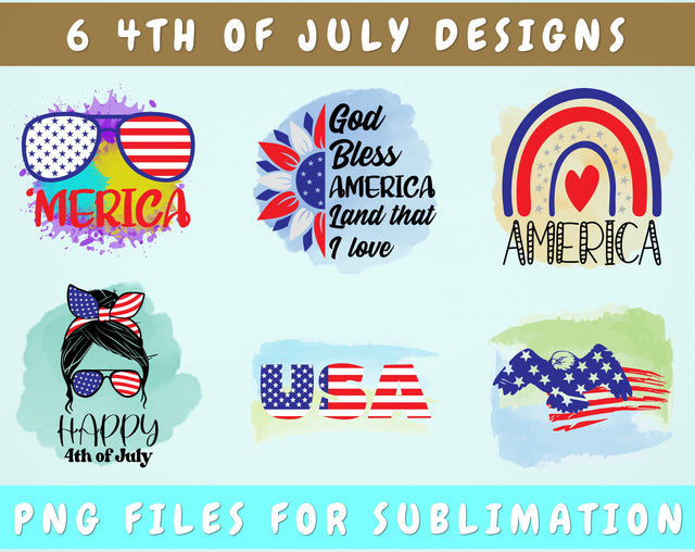 4th Of July Sublimation Designs Bundle, 6 Independence Day PNG Files, Merica Glasses PNG, God Bless America Land That I Love PNG Sublimation HappyDesignStudio 