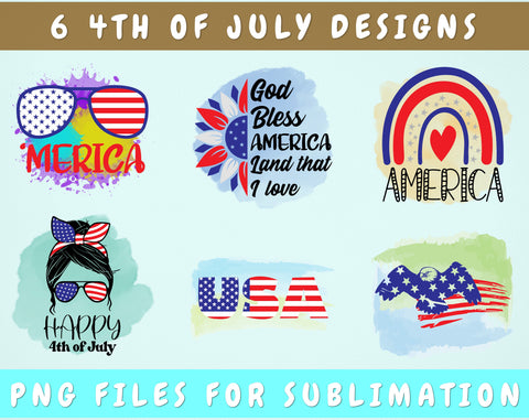 4th Of July Sublimation Designs Bundle, 6 Independence Day PNG Files, Merica Glasses PNG, God Bless America Land That I Love PNG Sublimation HappyDesignStudio 