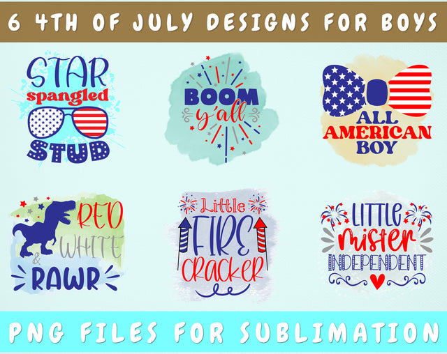 4th Of July Sublimation Designs For Boys, 6 Independence Day PNG Files For Kids, Star Spangled Stud PNG, All American Boy PNG, Red White And Rawr PNG Sublimation HappyDesignStudio 