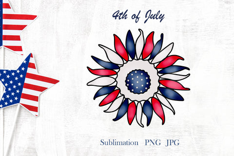 4th of July, Sunflower, patriotic illustration, png Sublimation LuckyTurtleArt 