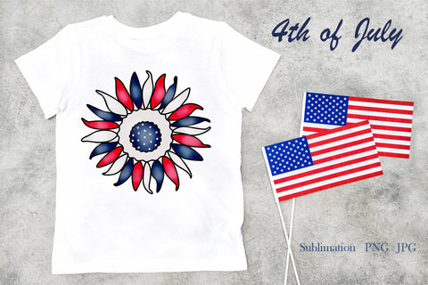 4th of July, Sunflower, patriotic illustration, png Sublimation LuckyTurtleArt 