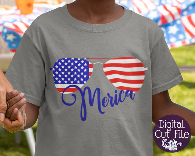 4th of July - Sunglasses - Merica - American Flag Svg SVG Crafty Mama Studios 
