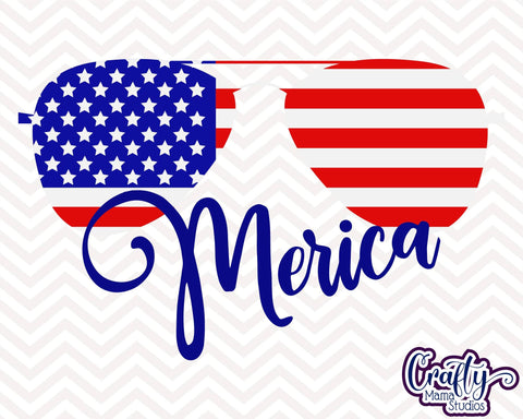 4th of July - Sunglasses - Merica - American Flag Svg SVG Crafty Mama Studios 