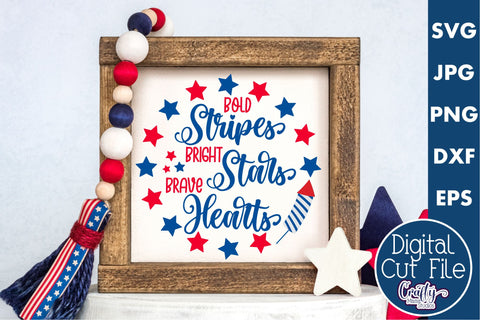 4th of July Svg, America Farmhouse Sign, Bold Stripes Bright SVG Crafty Mama Studios 
