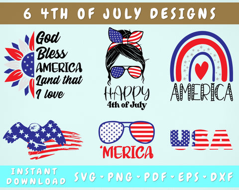 4th OF July SVG Bundle, 6 Designs, Merica Glasses SVG, America Rainbow SVG, Happy 4th Of July SVG, God Bless America SVG, Independence Day SVG SVG HappyDesignStudio 