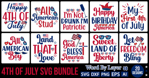 4TH OF JULY SVG BUNDLE SVG Cut File,SVGs,quotes-and-sayings,food-drink,mini-bundles,print-cut,on-sale,Clipart Clip Art Sublimation or Vinyl Shirt Design SVG DesignPlante 503 