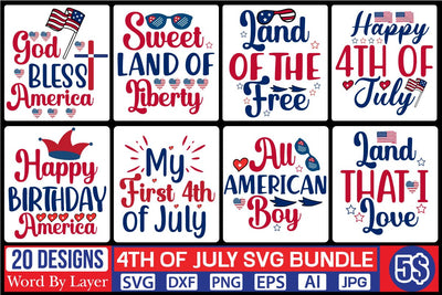 4TH OF JULY SVG BUNDLE SVG Cut File,SVGs,quotes-and-sayings,food-drink,mini-bundles,print-cut,on-sale,Clipart Clip Art Sublimation or Vinyl Shirt Design SVG DesignPlante 503 