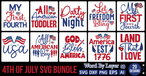 4TH OF JULY SVG BUNDLESVG Cut File,SVGs,quotes-and-sayings,food-drink,mini-bundles,print-cut,on-sale,Clipart Clip Art Sublimation or Vinyl Shirt Design SVG DesignPlante 503 
