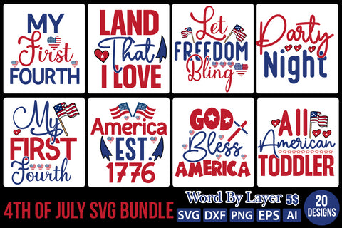4TH OF JULY SVG BUNDLESVG Cut File,SVGs,quotes-and-sayings,food-drink,mini-bundles,print-cut,on-sale,Clipart Clip Art Sublimation or Vinyl Shirt Design SVG DesignPlante 503 