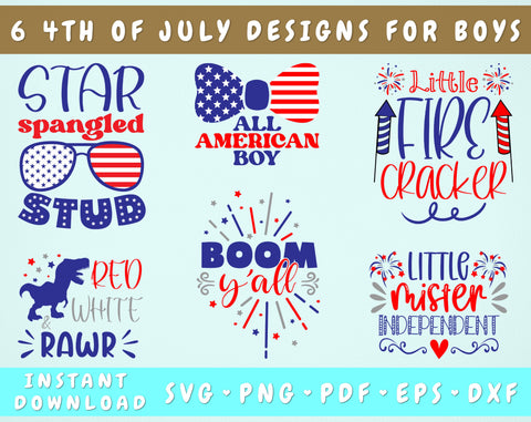 4th of July SVG For Boys, 6 Designs, Independence Day SVG For Kids, Red White And Rawr SVG, All American Boy SVG, Star Spangled Stud SVG SVG HappyDesignStudio 