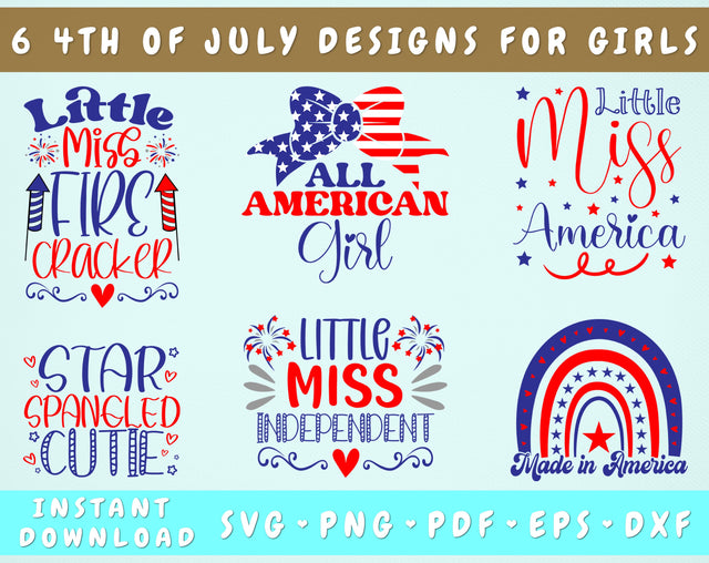 4th of July SVG For Girls, 6 Designs, Independence Day SVG For Kids, Little Miss Firecracker SVG, Little Miss America SVG, Star Spangled Cutie SVG SVG HappyDesignStudio 