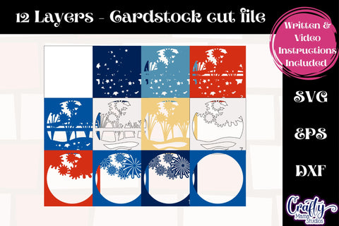 4th Of July Svg Shadow Box, 3D Layered USA Fireworks Svg SVG Crafty Mama Studios 