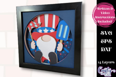 4th Of July Svg Shadow Box, 3D Layered USA Gnome Cut File SVG Crafty Mama Studios 