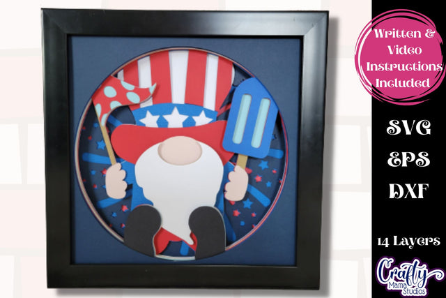 4th Of July Svg Shadow Box, 3D Layered USA Gnome Cut File SVG Crafty Mama Studios 