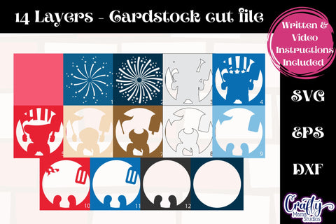 4th Of July Svg Shadow Box, 3D Layered USA Gnome Cut File SVG Crafty Mama Studios 