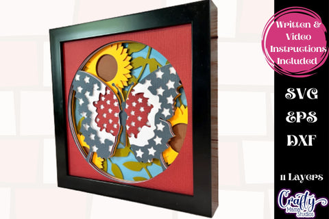 4th Of July Svg Shadow Box, Layered Butterfly Svg Sunflower SVG Crafty Mama Studios 