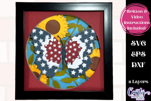4th Of July Svg Shadow Box, Layered Butterfly Svg Sunflower SVG Crafty Mama Studios 