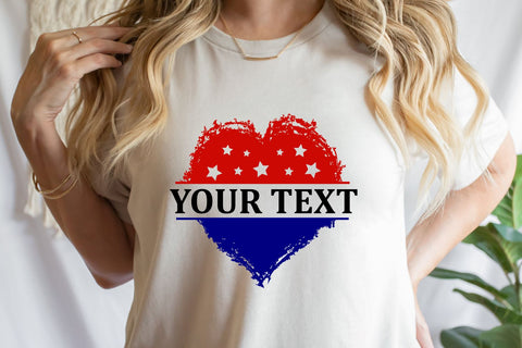 4th of July T-Shirt, American Flag Heart, Split Monogram Svg