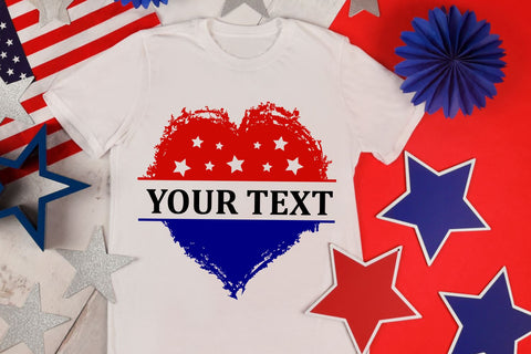 4th of July T-Shirt, American Flag Heart, Split Monogram Svg