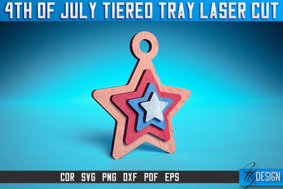 4th of July Tiered Tray Laser Cut SVG | Tiered Tray Laser Cut SVG Design | CNC Files SVG Fly Design 