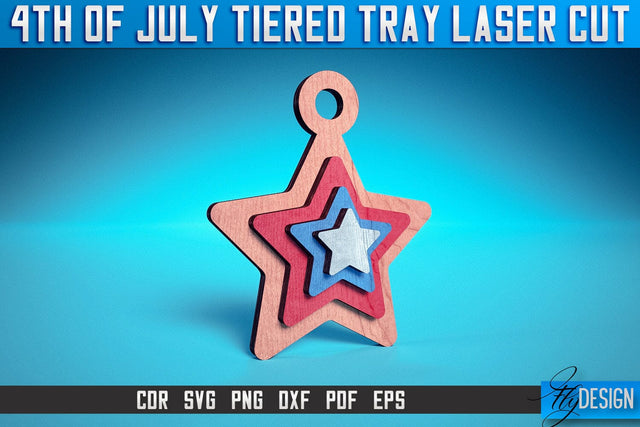 4th of July Tiered Tray Laser Cut SVG | Tiered Tray Laser Cut SVG Design | CNC Files SVG Fly Design 