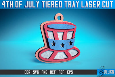 4th of July Tiered Tray Laser Cut SVG | Tiered Tray Laser Cut SVG Design | CNC Files SVG Fly Design 